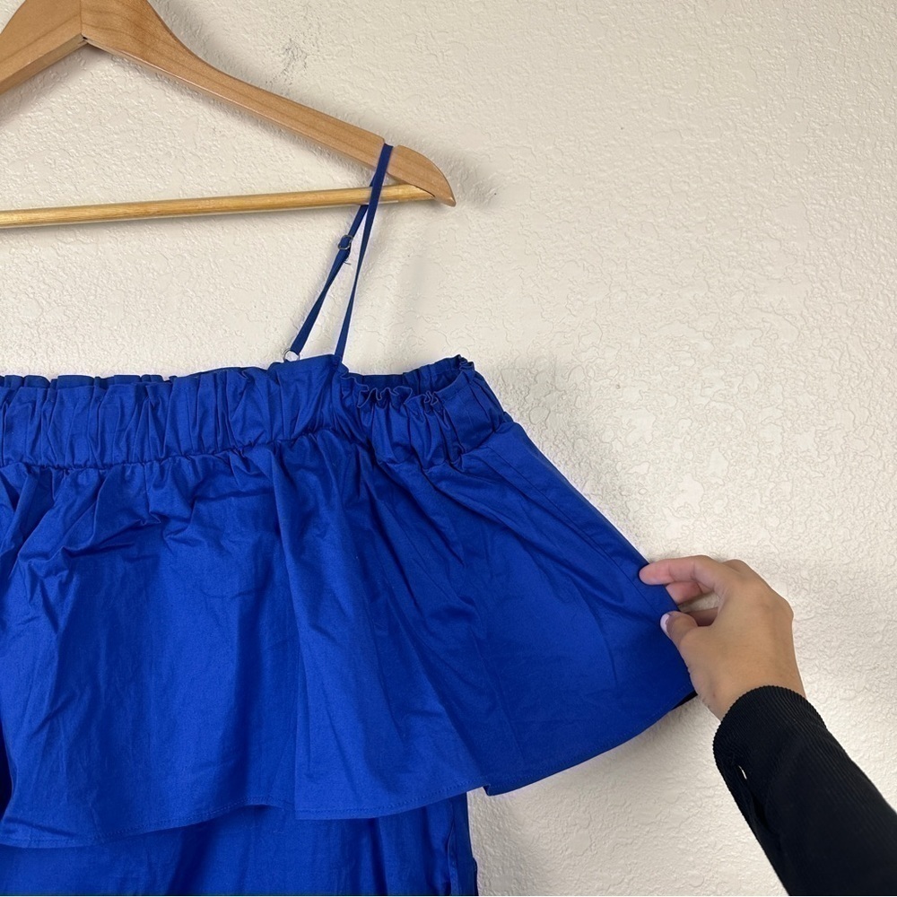 Who What Wear Bardot Ruffled Off the Shoulder Mini Dress Blue Size Small - Picture 6 of 15